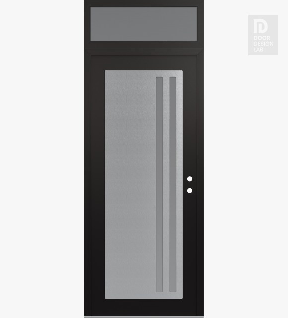 Modern Steel Front Door Diamond C6 36" x 96" black/white frosted Glass Panel stainless steel LHI with Transom frosted Glass