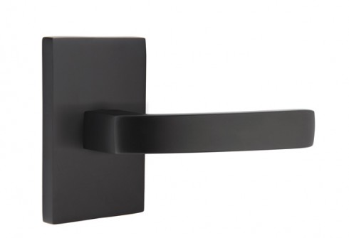 EMTEK BRESLIN LEVER WITH MODERN RECTANGULAR ROSETTE PRIVACY LH FLAT BLACK (US19) 5212