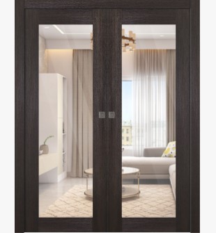 Avon 207 Clear Vetro Veralinga Oak Double pocket doors