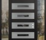 Modern Steel Front Door Diamond D9 68" x 96" black/black mirrored Glass Panel stainless steel LHI with 2 Sidelites and Transom clear Glass