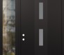 Modern Steel Front Door DIAMOND A7 52" X 96" BLACK/WHITE FROSTED GLASS PANEL BLACK RHI WITH SIDELITE AND TRANSOM CLEAR GLASS