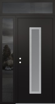 DIAMOND A11 50" X 96" BLACK/WHITE FROSTED GLASS PANEL STAINLESS STEEL RHI WITH SIDELITE AND TRANSOM MIRRORED GLASS