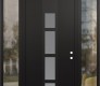 Modern Steel Front Door DIAMOND A10 68" X 96" BLACK/WHITE FROSTED GLASS PANEL BLACK LHI WITH 2 SIDELITES AND TRANSOM CLEAR GLASS