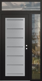 Diamond C11 48" x 96" black/white frosted Glass Panel stainless steel LHI with Sidelite and Transom clear Glass