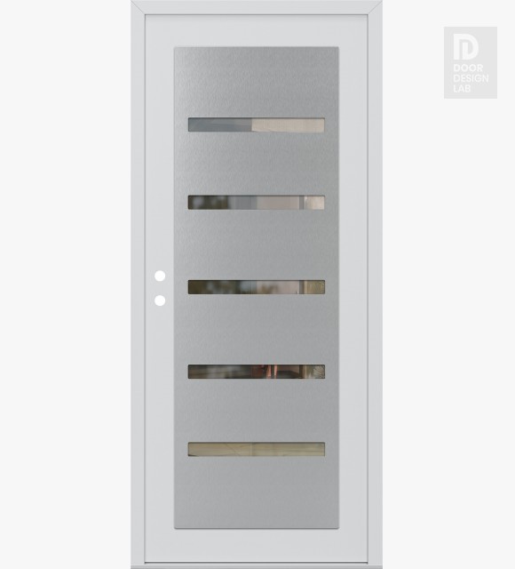 Modern Steel Front Door Diamond C7 36" x 80" white/white clear Glass Panel stainless steel RHI