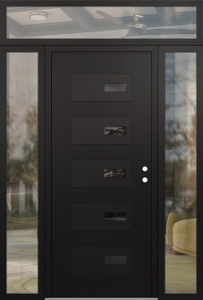 Diamond D7 68" x 96" black/black mirrored Glass Panel black LHI with 2 Sidelites and Transom clear Glass