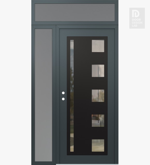 Modern Steel Front Door Diamond C3 50" x 96" anthracite/anthracite clear Glass Panel black RHI with Sidelite and Transom frosted Glass
