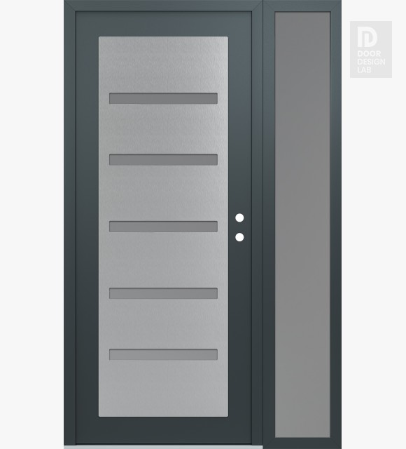 Modern Steel Front Door Diamond C7 52" x 80" anthracite/anthracite frosted Glass Panel stainless steel LHI with Sidelite frosted Glass