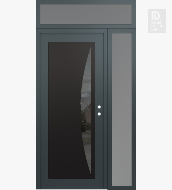 Modern Steel Front Door Diamond C13 50" x 96" anthracite/anthracite mirrored Glass Panel black LHI with Sidelite and Transom frosted Glass
