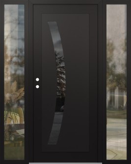 Diamond C4 68" x 80" black/black mirrored Glass Panel black RHI with 2 Sidelites clear Glass