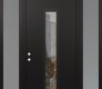 Modern Steel Front Door DIAMOND A11 68" X 96" BLACK/BLACK CLEAR GLASS PANEL BLACK RHI WITH 2 SIDELITES AND TRANSOM FROSTED GLASS