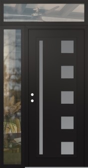 Diamond C3 52" x 96" black/white frosted Glass Panel black RHI with Sidelite and Transom clear Glass