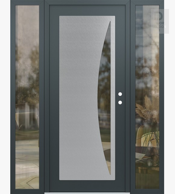 Modern Steel Front Door Diamond C13 68" x 80" anthracite/anthracite clear Glass Panel stainless steel LHI with 2 Sidelites clear Glass