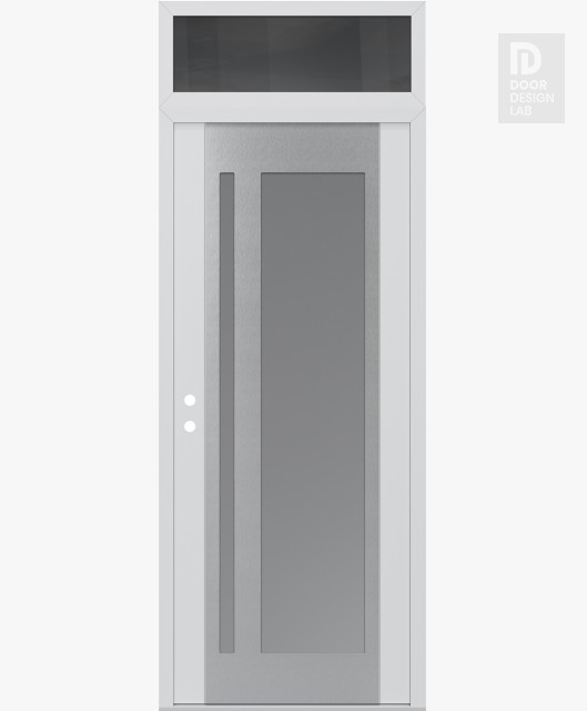 Modern Steel Front Door Diamond C15 36" x 96" white/white frosted Glass Panel stainless steel RHI with Transom mirrored Glass