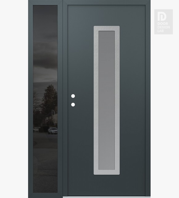 Modern Steel Front Door DIAMOND A11 50" X 80" ANTHRACITE/ANTHRACITE FROSTED GLASS PANEL STAINLESS STEEL RHI WITH SIDELITE MIRRORED GLASS