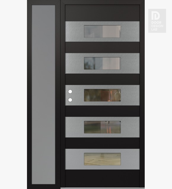Modern Steel Front Door Diamond D5 48" x 80" black/black clear Glass Panel stainless steel RHI with Sidelite frosted Glass