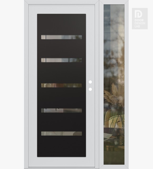 Modern Steel Front Door Diamond C7 52" x 80" white/white clear Glass Panel black LHI with Sidelite clear Glass