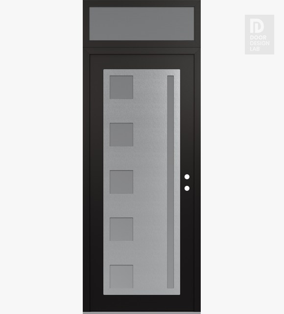 Modern Steel Front Door Diamond C3 36" x 96" black/white frosted Glass Panel stainless steel LHI with Transom frosted Glass