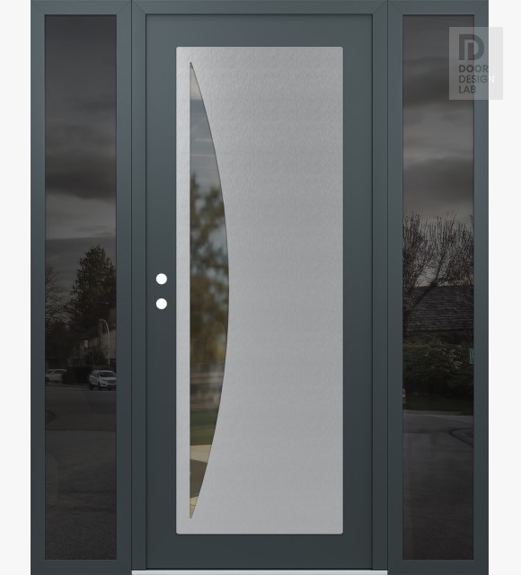 Modern Steel Front Door Diamond C13 60" x 80" anthracite/anthracite clear Glass Panel stainless steel RHI with 2 Sidelites mirrored Glass
