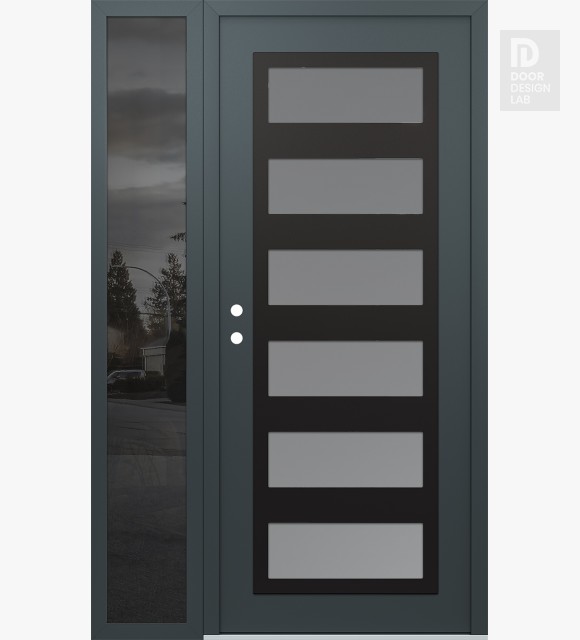 Modern Steel Front Door Diamond C9 50" x 80" anthracite/anthracite frosted Glass Panel black RHI with Sidelite mirrored Glass