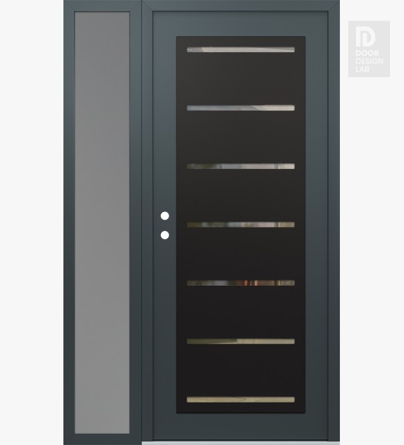 Modern Steel Front Door Diamond C11 48" x 80" anthracite/anthracite clear Glass Panel black RHI with Sidelite frosted Glass
