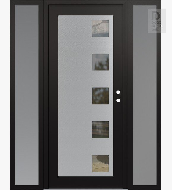 Modern Steel Front Door Diamond C5 64" x 80" black/black clear Glass Panel stainless steel LHI with 2 Sidelites frosted Glass