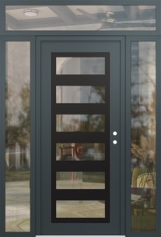 Diamond C9 64" x 96" anthracite/anthracite clear Glass Panel black LHI with 2 Sidelites and Transom clear Glass