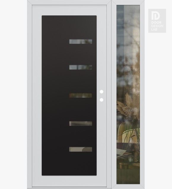 Modern Steel Front Door Diamond C8 52" x 80" white/white clear Glass Panel black LHI with Sidelite clear Glass