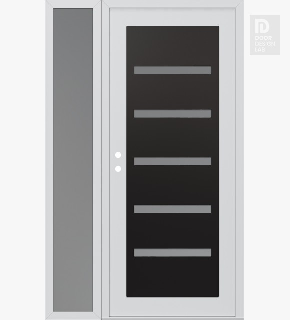 Modern Steel Front Door Diamond C7 52" x 80" white/white frosted Glass Panel black RHI with Sidelite frosted Glass