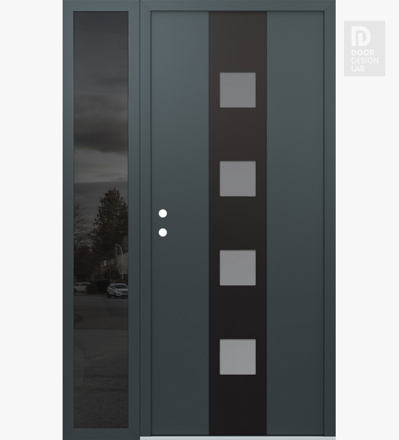 Modern Steel Front Door DIAMOND A12 48" X 80" ANTHRACITE/ANTHRACITE FROSTED GLASS PANEL BLACK RHI WITH SIDELITE MIRRORED GLASS