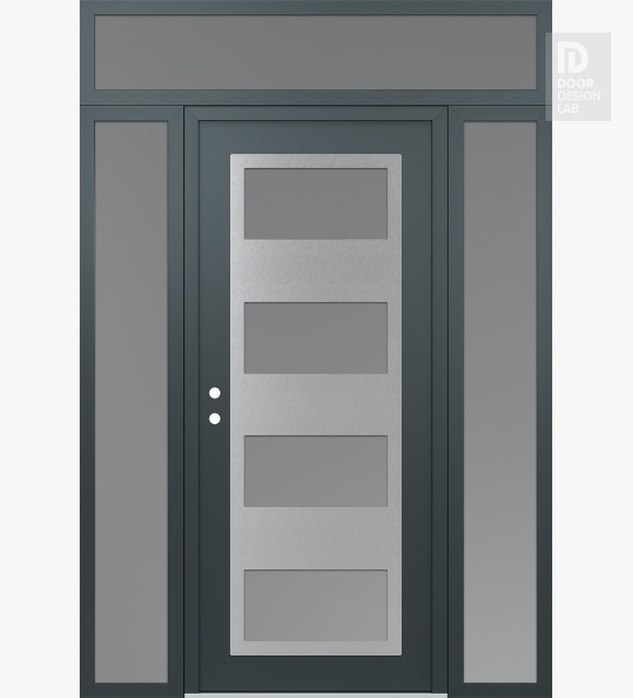 Modern Steel Front Door Diamond C2 68" x 96" anthracite/anthracite frosted Glass Panel stainless steel RHI with 2 Sidelites and Transom frosted Glass