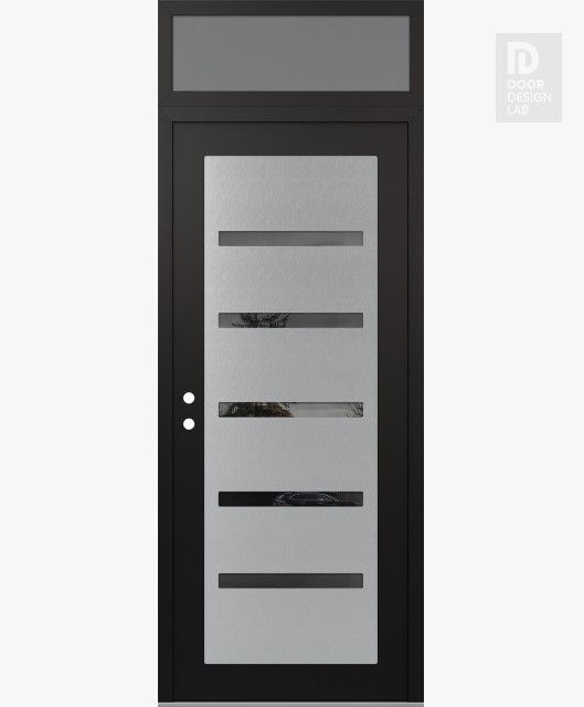 Modern Steel Front Door Diamond C7 36" x 96" black/black mirrored Glass Panel stainless steel RHI with Transom frosted Glass
