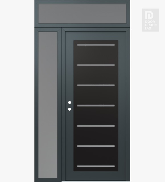 Modern Steel Front Door Diamond C11 50" x 96" anthracite/anthracite frosted Glass Panel black RHI with Sidelite and Transom frosted Glass