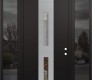 Modern Steel Front Door DIAMOND A6 60" X 96" BLACK/BLACK CLEAR GLASS PANEL STAINLESS STEEL LHI WITH 2 SIDELITES AND TRANSOM MIRRORED GLASS