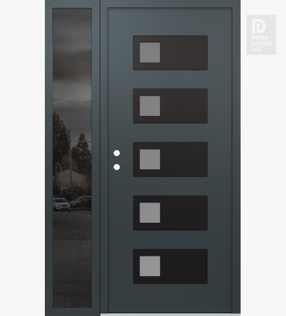 Modern Steel Front Door Diamond D2 52" x 80" anthracite/anthracite frosted Glass Panel black RHI with Sidelite mirrored Glass