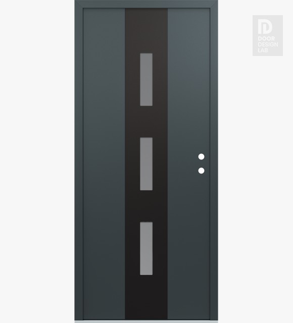 Modern Steel Front Door DIAMOND A7 36" X 80" ANTHRACITE/ANTHRACITE FROSTED GLASS PANEL BLACK LHI