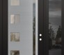 Modern Steel Front Door Diamond C3 48" x 96" black/black clear Glass Panel stainless steel LHI with Sidelite and Transom mirrored Glass