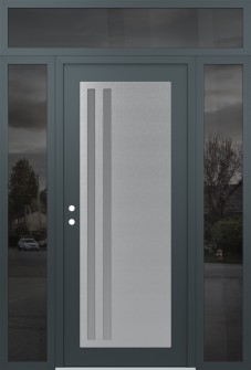 Diamond C6 60" x 96" anthracite/anthracite frosted Glass Panel stainless steel RHI with 2 Sidelites and Transom mirrored Glass