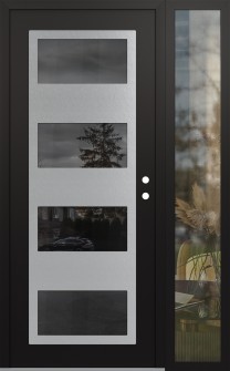 Diamond C2 48" x 80" black/black mirrored Glass Panel stainless steel LHI with Sidelite clear Glass