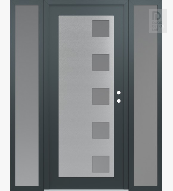 Modern Steel Front Door Diamond C5 64" x 80" anthracite/anthracite frosted Glass Panel stainless steel LHI with 2 Sidelites frosted Glass