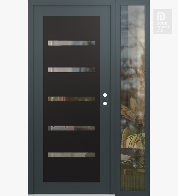Modern Steel Front Door Diamond C7 48" x 80" anthracite/anthracite clear Glass Panel black LHI with Sidelite clear Glass