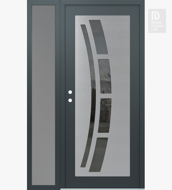 Modern Steel Front Door Diamond C12 48" x 80" anthracite/anthracite mirrored Glass Panel stainless steel RHI with Sidelite frosted Glass
