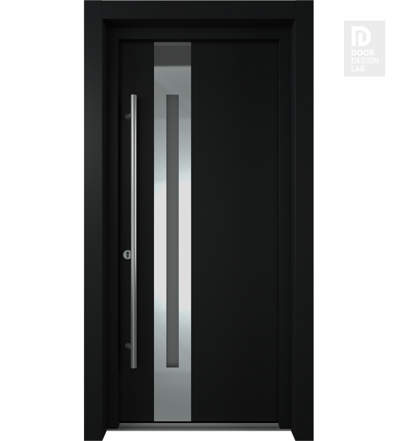 MODERN FRONT STEEL DOOR ZEPHYR BLACK/WHITE 37 7/16" X 81 11/16" RHI + HARDWARE