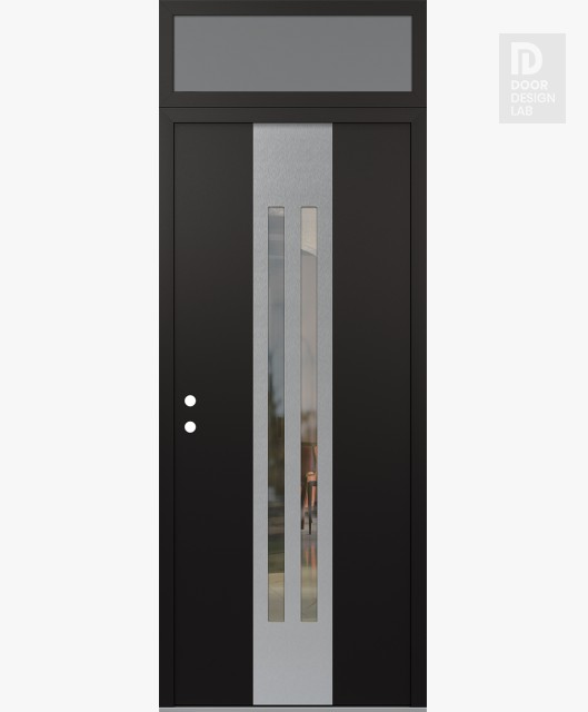 Modern Steel Front Door DIAMOND A8 36" X 96" BLACK/BLACK CLEAR GLASS PANEL STAINLESS STEEL RHI WITH TRANSOM FROSTED GLASS