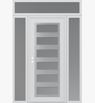 Diamond C9 64" x 96" white/white frosted Glass Panel stainless steel RHI with 2 Sidelites and Transom frosted Glass