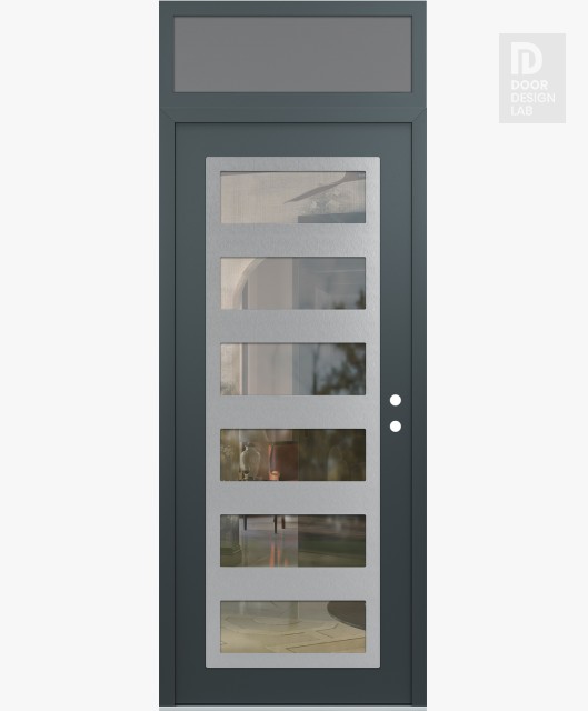 Modern Steel Front Door Diamond C9 36" x 96" anthracite/anthracite clear Glass Panel stainless steel LHI with Transom frosted Glass