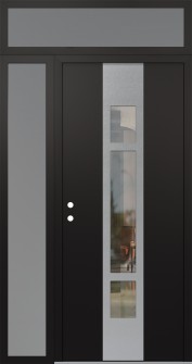 DIAMOND A9 50" X 96" BLACK/BLACK CLEAR GLASS PANEL STAINLESS STEEL RHI WITH SIDELITE AND TRANSOM FROSTED GLASS