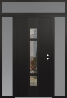 DIAMOND A9 64" X 96" BLACK/BLACK CLEAR GLASS PANEL BLACK LHI WITH 2 SIDELITES AND TRANSOM FROSTED GLASS