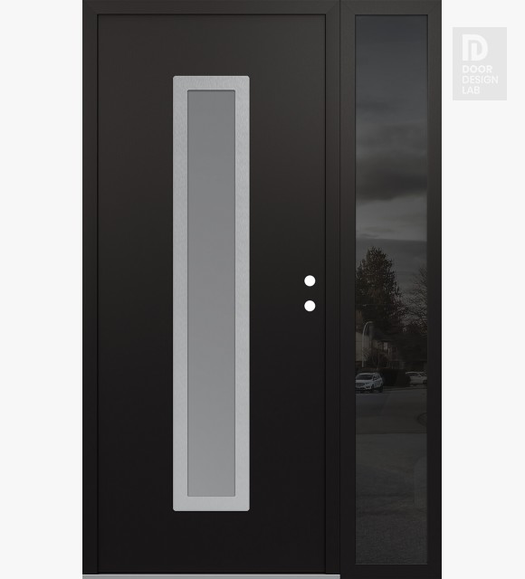Modern Steel Front Door DIAMOND A11 52" X 80" BLACK/WHITE FROSTED GLASS PANEL STAINLESS STEEL LHI WITH SIDELITE MIRRORED GLASS