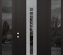 Modern Steel Front Door DIAMOND A4 64" X 96" BLACK/BLACK MIRRORED GLASS PANEL STAINLESS STEEL RHI WITH 2 SIDELITES AND TRANSOM MIRRORED GLASS